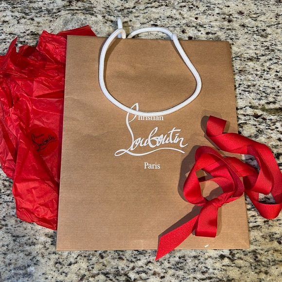 CHRISTIAN LOUBOUTIN Gift Shopping Bag with tissue and red ribbon 12.2 x 9.75 in - Picture 1 of 6